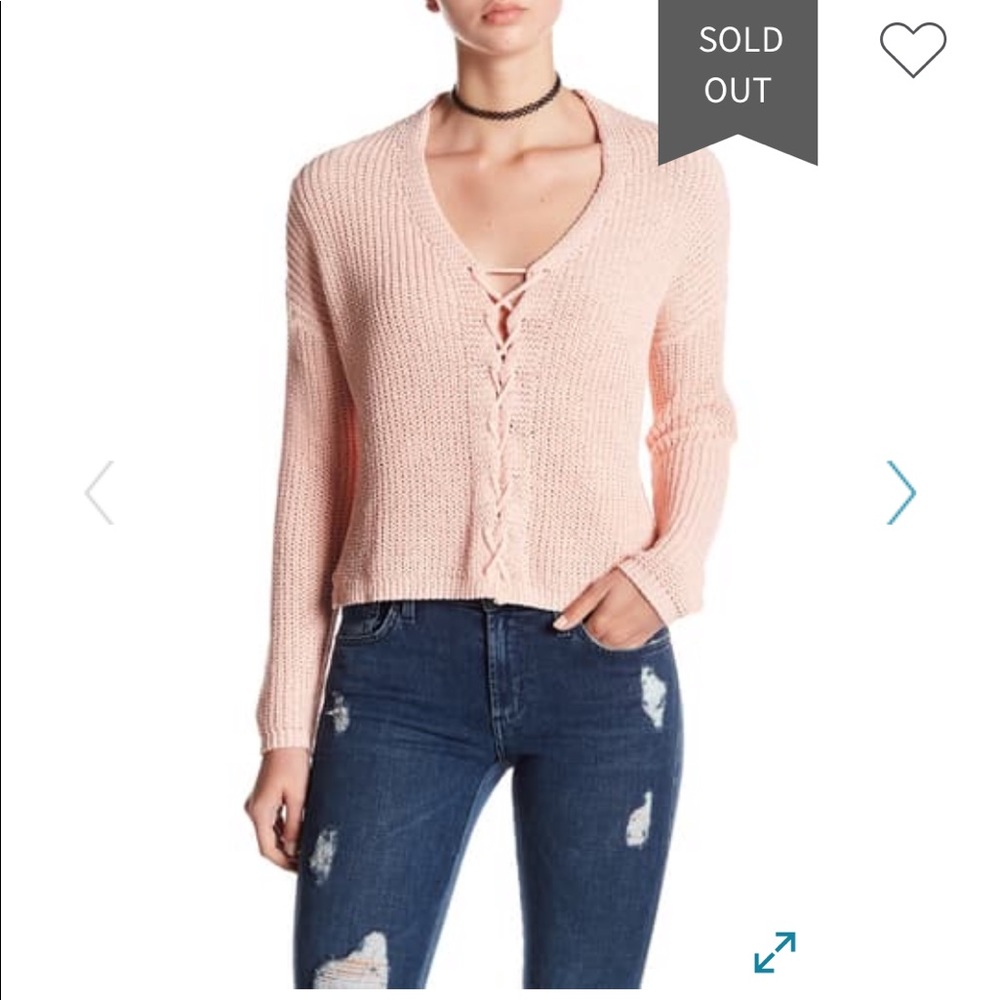 Woven Heart Lace-Up Front Pink Chenille Sweater - Picture 2 of 11